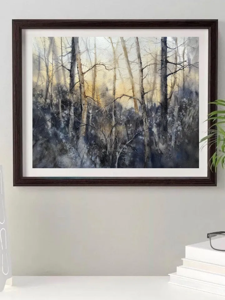 Forest Original Painting Sunset Watercolor Painting Landscape