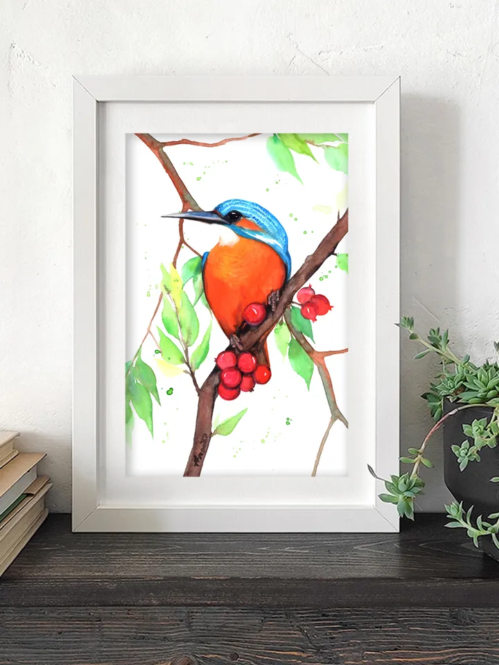 Bird on a tree branch Watercolour, bird painting, wall decor, birds lover gift, 8x11 in handmade art by Anne Gorywine