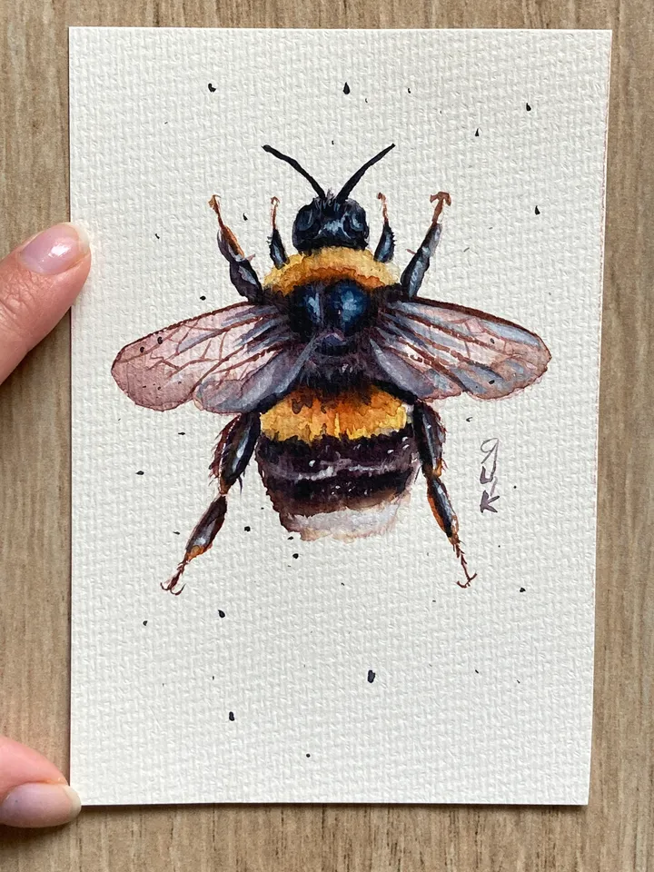 Bee Painting Original Watercolor Painting Gift Small Insect Art Bumblebee Illustration 4x6