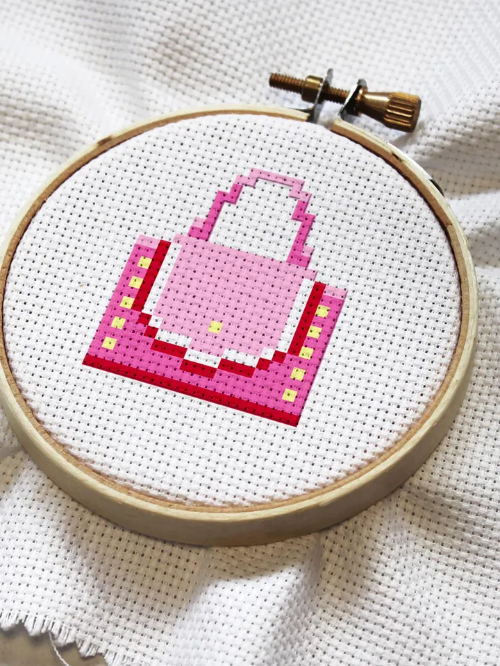 Small handbag cross stitch pattern download PDF, Mini cross stitch chart, Quick beginner stitch, Tiny hand embroidery PDF #O5