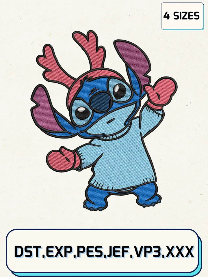 Stitch Christmas Embroidery Design Files,Christmas Embroidery Designs,Machine Embroidery Files,4 Sizes