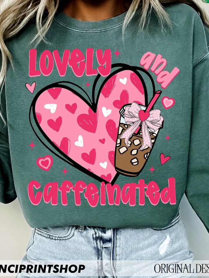 To Be Lovely & Caffeinated Png, Coffee Valentine Png, Valentine's Day Png, Coffee Valentine Heart Png, Coffee Lover Png, Valentine Bow png