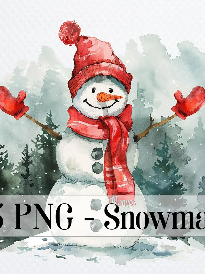 18 Winter Snowman PNG Bundle, Christmas Clipart, Printable Watercolor clip art for sublimation, High Quality PNGs, Paper craft, junk journal