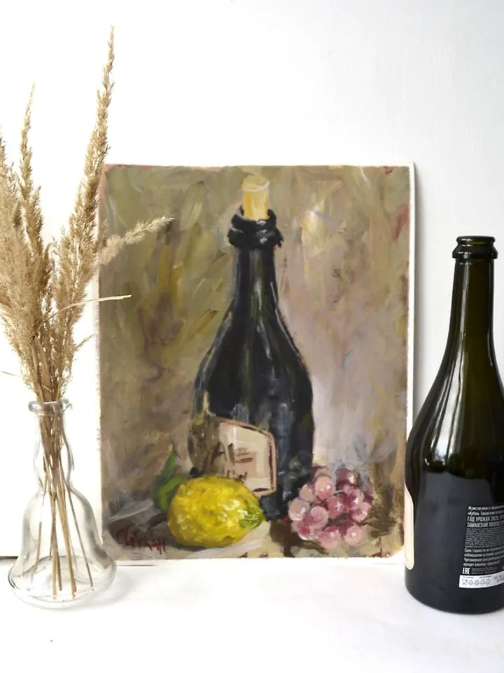 Wine Bottle Painting Original Oil Art Wine Artwork