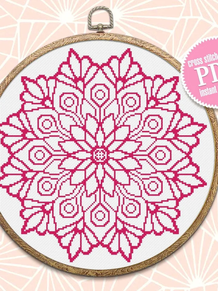 Mandala cross stitch pattern download PDF Flower mandala pattern digital PDF Monochrome cross stitch chart Floral ornament cross stitch #M52
