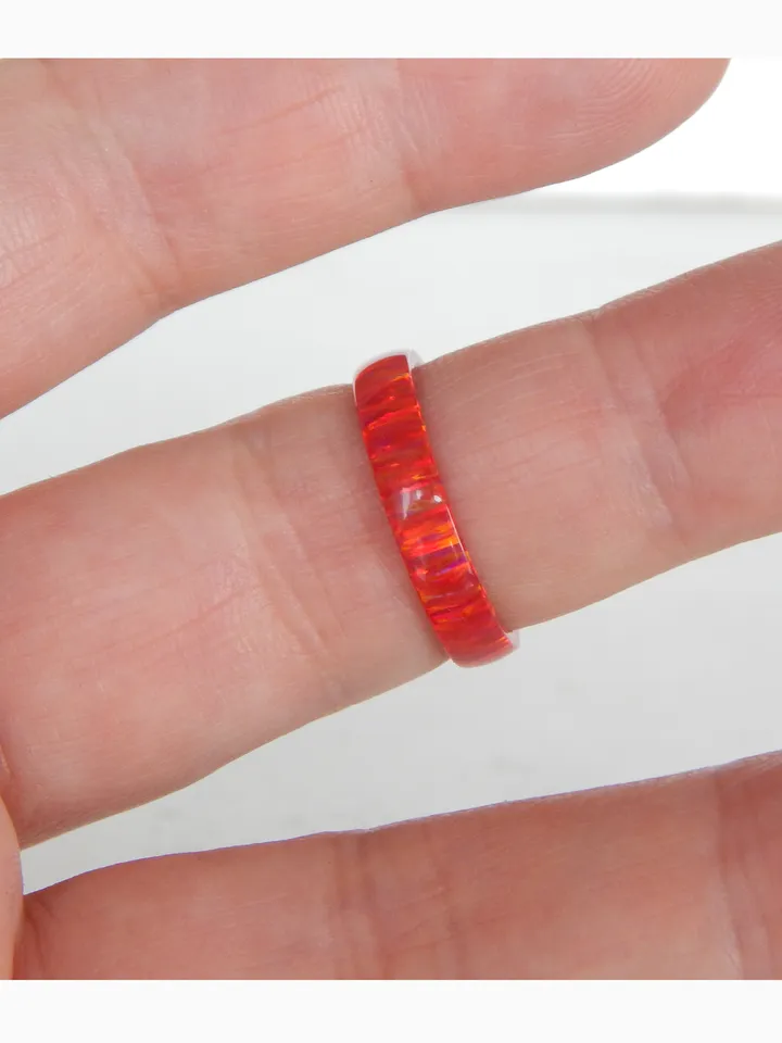 Very beautiful ring of opal. Solid opal band. Solid opal ring. Synthetic opal ring.