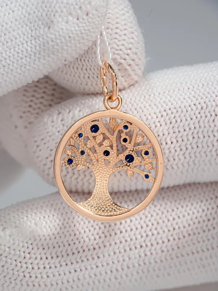 Pendant silver 925 on the neck, gold 585 coating, tree of life, with nano sapphire