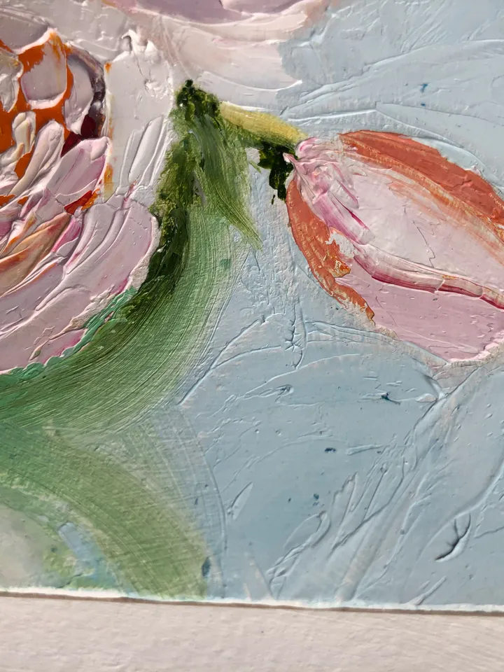 Peonies flowers original oil painting hand painted modern impasto painting wall art 6x9 inches