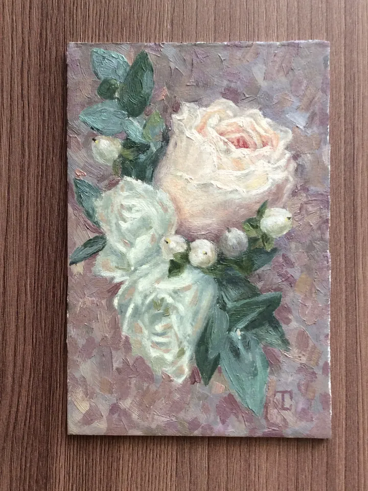 "Rose" oil small painting flower stilllife original wall art picture artwork floral