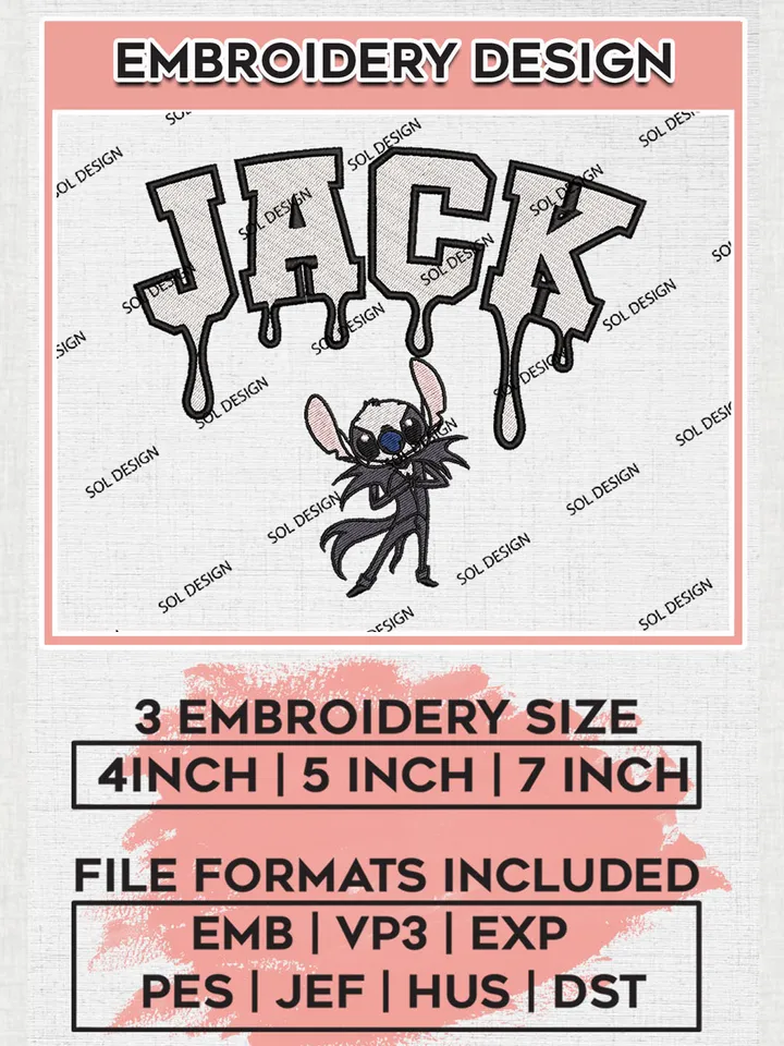 Halloween Jack Skellington x Stitch Embroidery designs, Disney Movie Machine embroidery designs, Nightmare Before Christmas embroidery files, Trick Or Treat Machine Embroidery Digitized Pes Files, Digital Download