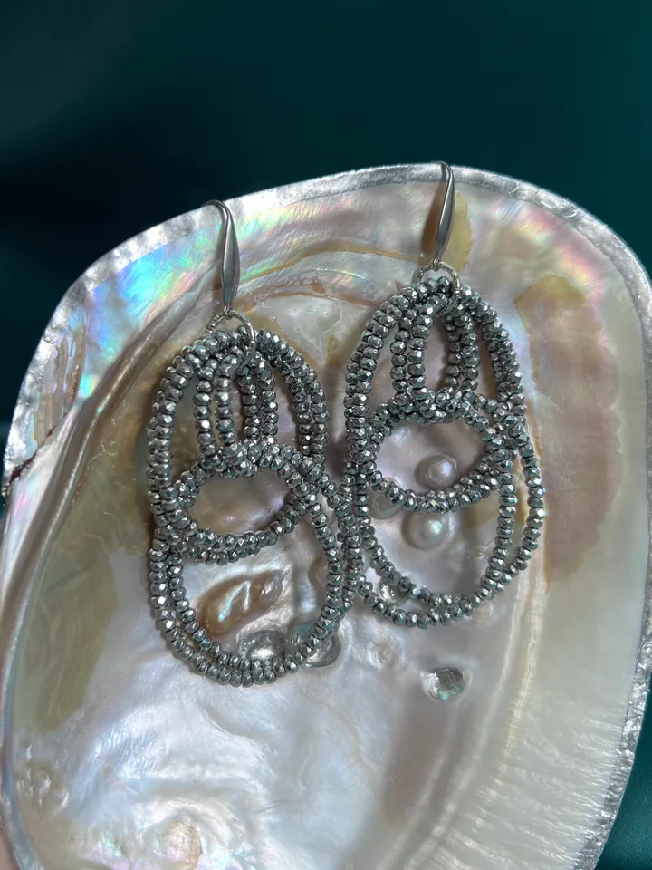 Hematite Dangling Hoops Earrings
