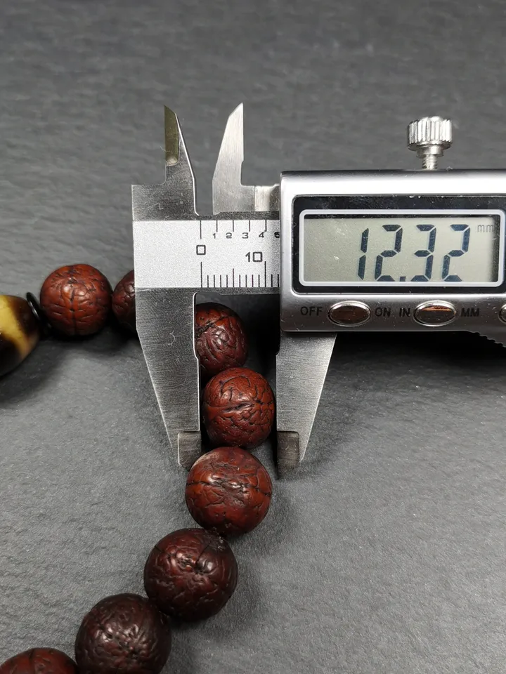 Gandhanra Unique Tibetan Dalo Dzi Bead Wrist Mala,Old Tiger Tooth Dzi with Bodhi Beads Bracelet
