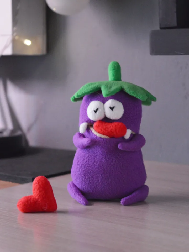 PDF plush sewing pattern β Fleece Eggplant Softie Toy DIY Guide