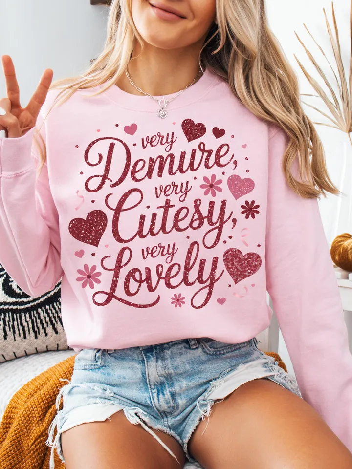 Very Demure Very Lovely Png, Glitter Valentine's Day Coquette PNG,VDay Very Cutesy png, Heart Glitter PNG, Trendy Valentines Sublimation