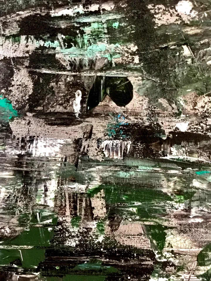 Abstract car painting,acrylic mix media painting,stretched canvas,textured background.