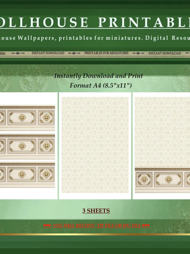 Wallpapers- Set 6-v1 | Printables for Dollhouses and Unique Miniature Projects | Digital Downloads | in Scale 1/12th