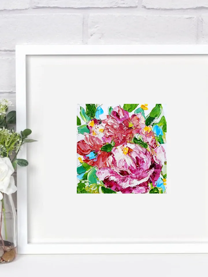 Peony Painting Gift Flower Original 4x4 Oil Impasto Boho Miniature Floral Painting Abstract Floral Boho Shabby Chic Art Cottage Wall Art