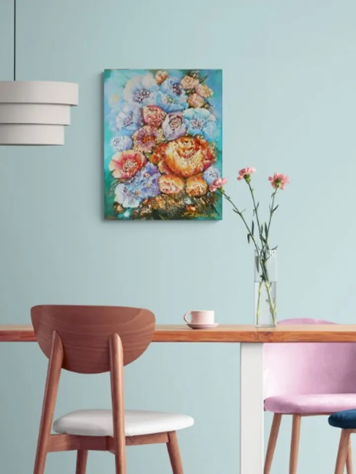 Textured Flower Paintings, Textured Flower Art on Canvas