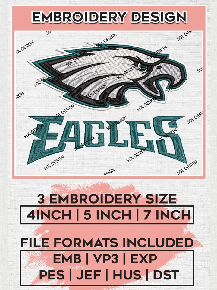 Philadelphia Eagles Embroidery Designs, NFL Eagles, NFL Logo Embroidery Files, NFL Philadelphia Eagles Machine Embroidery Design, Digital Download