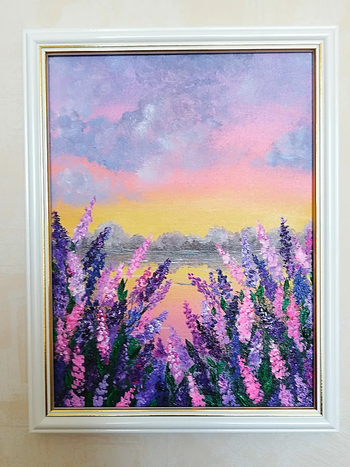 Sunset acrylic painting. Landscape art impasto wall decor