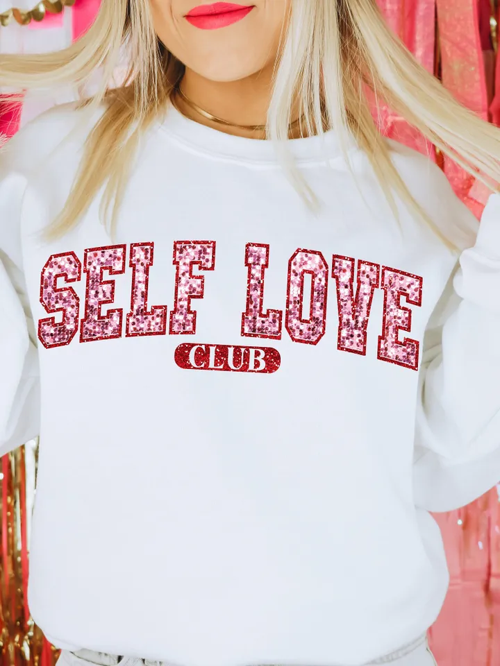 Faux Sequin Varisty Self Love PNG Faux Valentine’s Day Trendy Valentine Cut file, college font cupid png, xoxo retro cut file, trendy vday