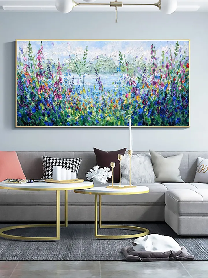 Original Oil Painting On Canvas, Abstract Modern Colorful Flower Painting, Large Wall Art, Boho Wall Décor, Home Decor, Bedroom Wall Decor