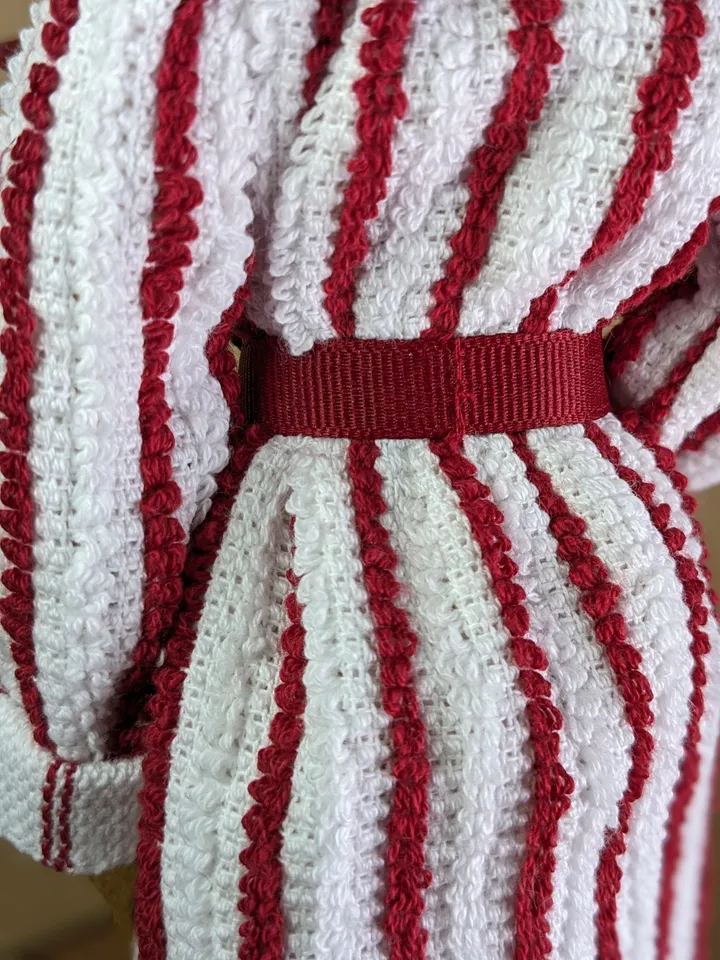 Handmade white & hot red terry bathrobe for 1/6 scale fashion female dolls