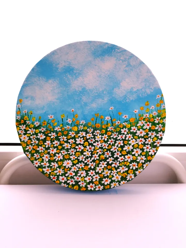Daisies Painting Wildflowers Art Impasto Landscape Artwork