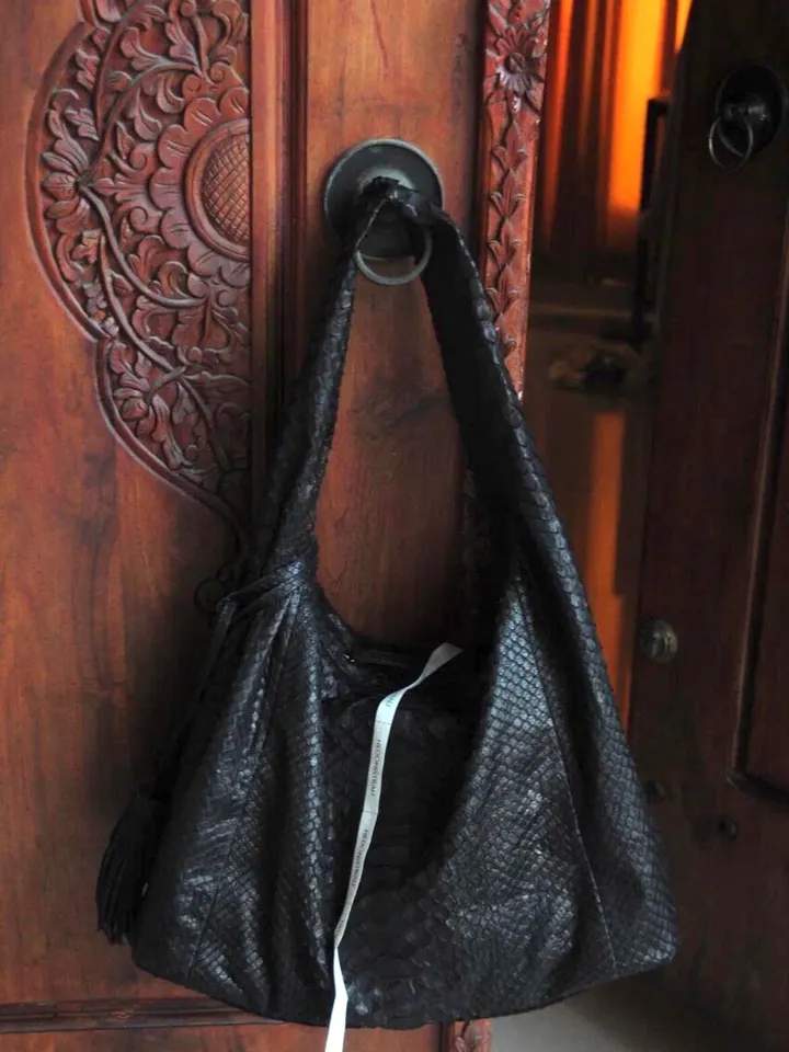 Big Soft Hobo Classy Sport Woman Bag | Purse Genuine Python Skin | Python Skin Products | Black Big Elegant Leather Designer Soft Bag Snake