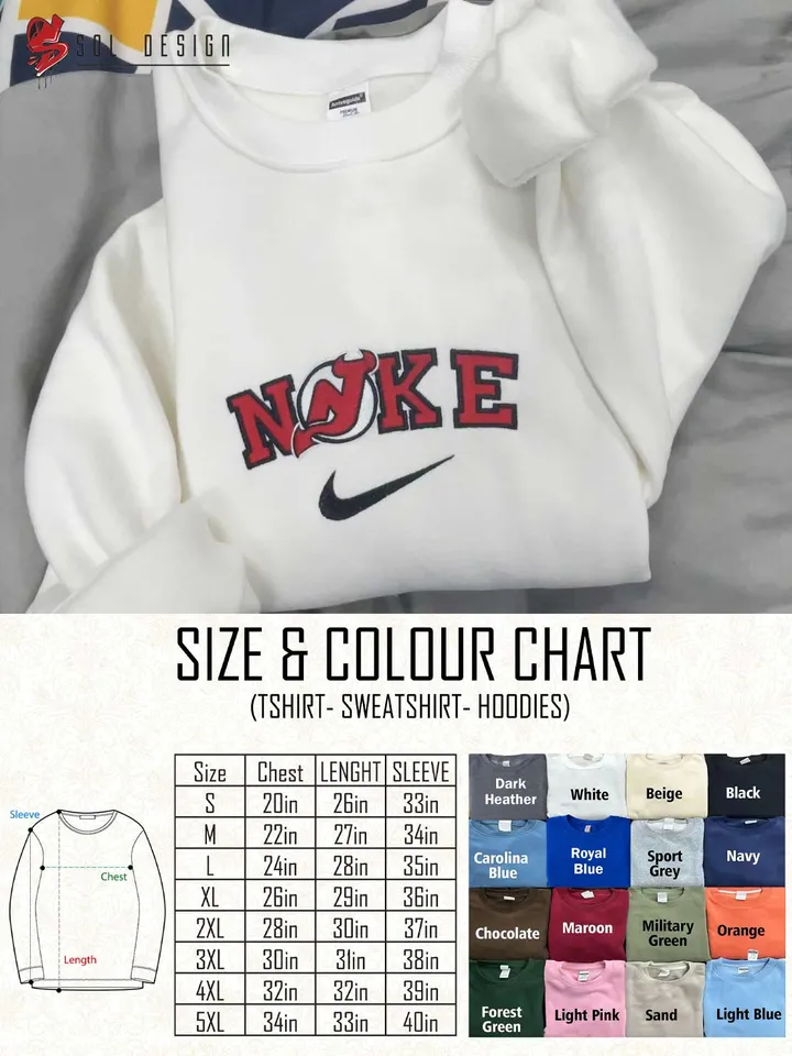 New Jersey Devils Embroidered Sweatshirt, NHL Devils Embroidered T Shirt, NHL Embroidered Sweater, NHL New Jersey Devils Shirt, Hockey Embroidered Hoodie