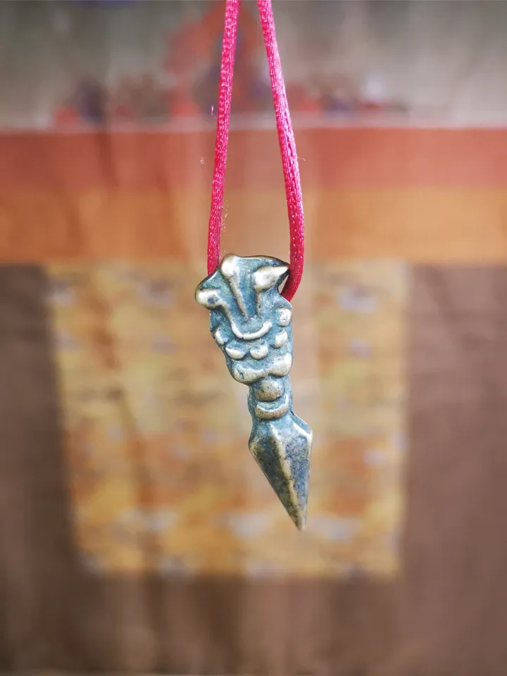 Gandhanra Vintage Tibetan Amulet,Snow Lion Kila(Dorje Phurba) , Trantic Buddhism Ritual Implement Pendant,Made of Brass,1.5"