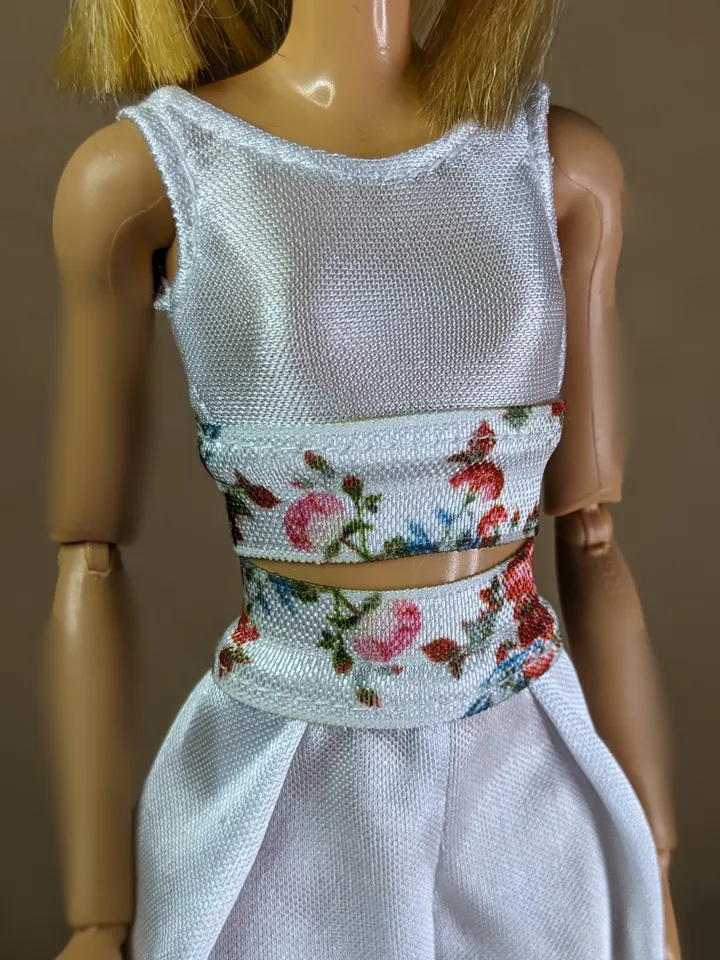 Handmade white & red floral print sports set for 1/6 scale fashion female dolls