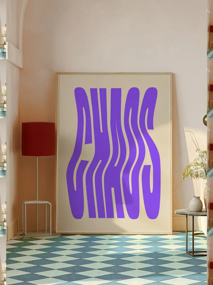 CHAOS Poster Wavy Print Large Printable Aesthetic Room Decor 70s Trendy Multicolor Wall Art Bauhaus Style Poster Retro Typography 15 color