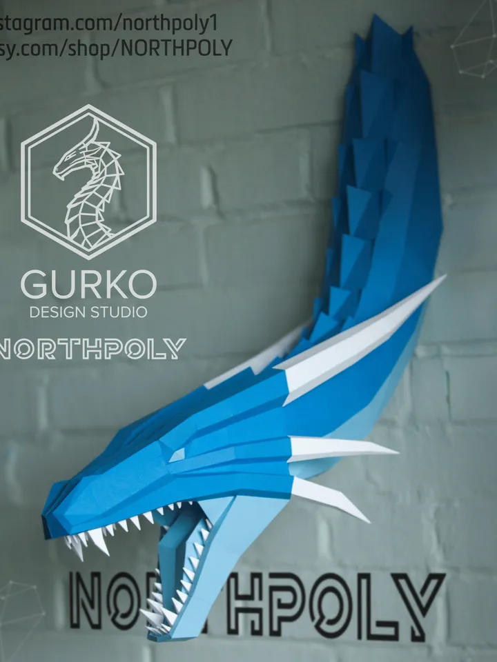 Ice Dragon Papercraft, Digital Template, PDF Download, Gurko, 3D Low Poly, Pepakura, DIY Origami Sculpture, Paper Decor, DIY Gift