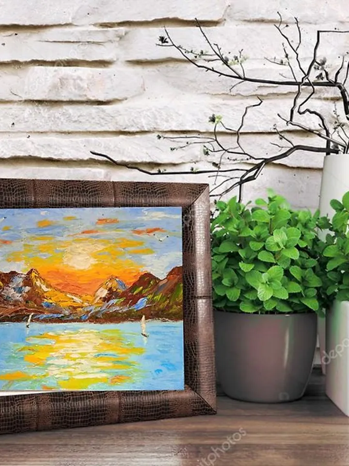 Sunset at sea Seascape Sailboats at sunset Orange sunset Original painting