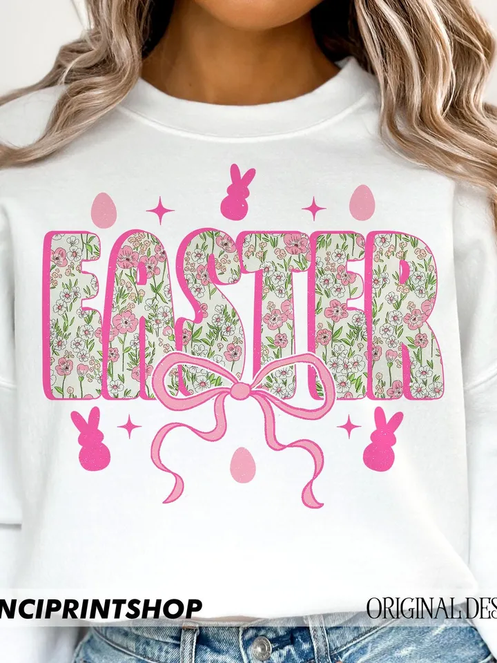 Easter Coquette Bow Sublimation Design, Happy Easter png, Retro Easter png, Floral Easter png, Easter png, Easter Spring png, Boho Easter