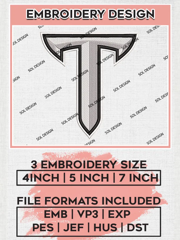 Troy Trojans Logo Machine Embroidery Design, NCAA Troy Trojans Embroidery Design Design files, NCAA Embroidery Designs, NCAA Machine Embroidery Designs, Digital Download
