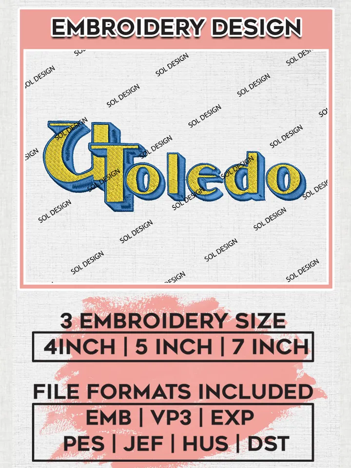 U Toledo College Football Team Logo embroidery designs, NCAA Toledo Rockets Logo Machine embroidery designs, NCAA Team Logo embroidery designs, NCAA Game Day Machine embroidery designs, Digital Download