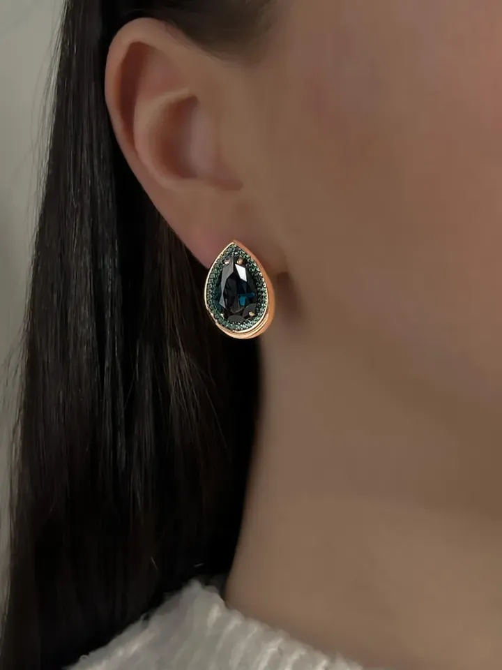 Earrings silver 925, gold plated with London topaz and emeralds