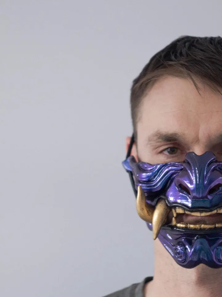 Japanese Oni Half Mask, chameleon oni mask, wearable mask, tengu mask, japanese demon mask, Ghost of Tsushima, Samurai warrior cosplay