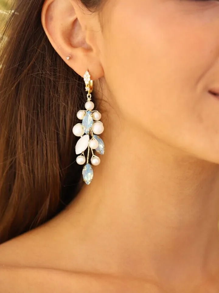 Light Blue Opal Bridal Earrings, Boho Wedding Earrings, Chandelier Stetement Wedding Earrings, Blue Statement Bridal Jewelry, Boho Jewellery
