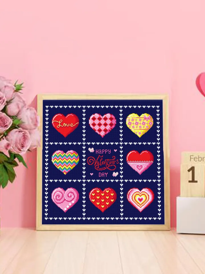 Love hearts cross stitch pattern PDF download Sampler cross stitch funny valentine, Happy Valentines day, Small heart cross stitch chart #T8