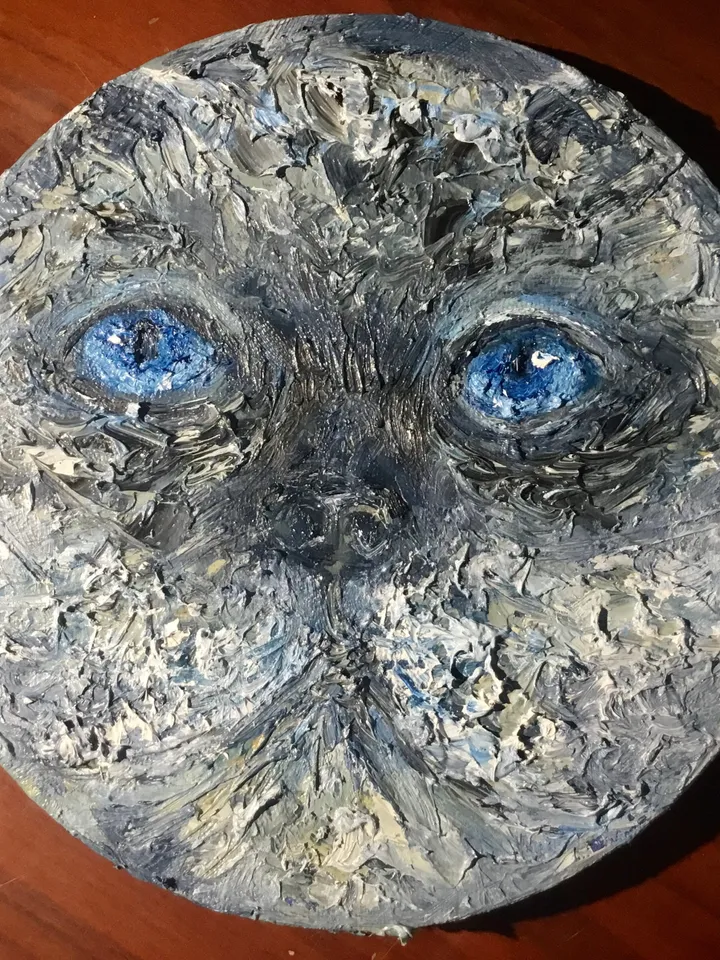 Himalayan blue eyed cat original oil painting on round canvas,impasto textured artwork,kids room decoration cat lovers gifts,