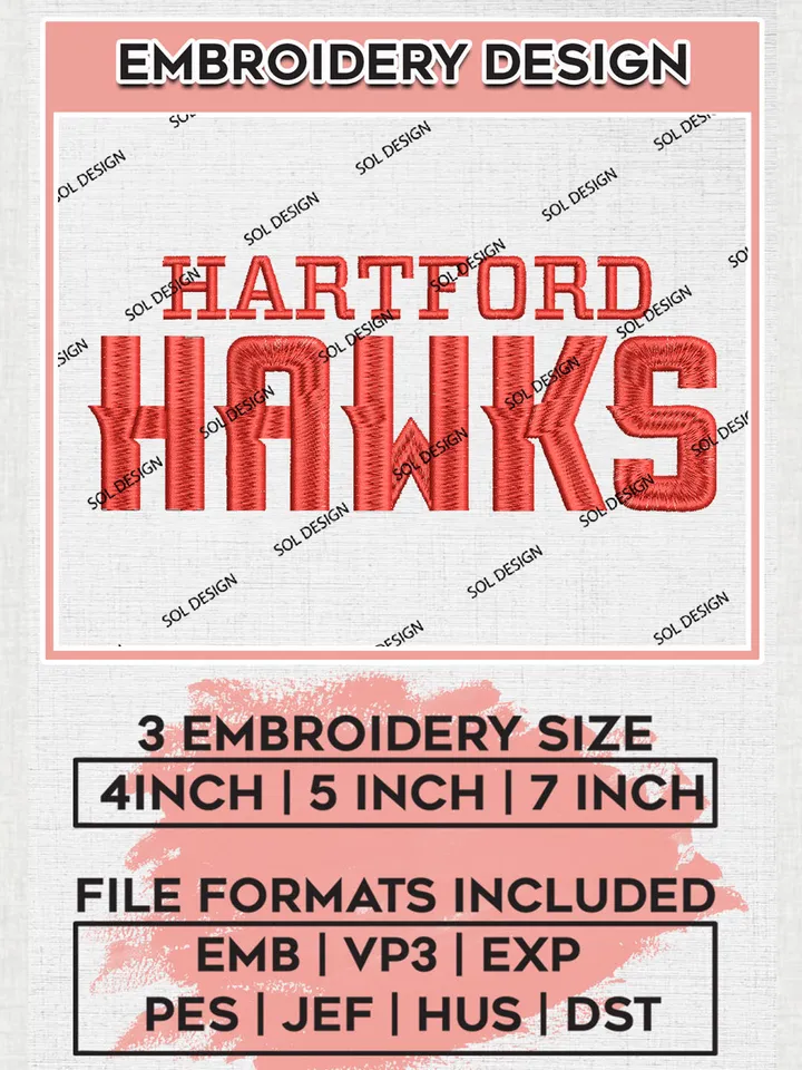 Hartford Hawks Team Word Logo Embroidery Design Files, NCAA Hartford Hawks Machine Embroidery, NCAA Teams, 3 sizes, NCAA Machine embroidery designs, Digital Download