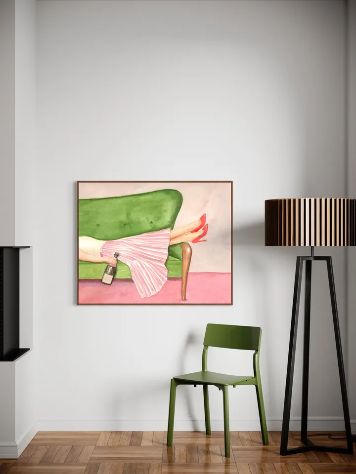 Women Drinking Champagne, Watercolor Painting, Home Bar Decor, Fashion Wall Art, Alcohol Poster, Champagne Lover Gift, Wine Poster Art