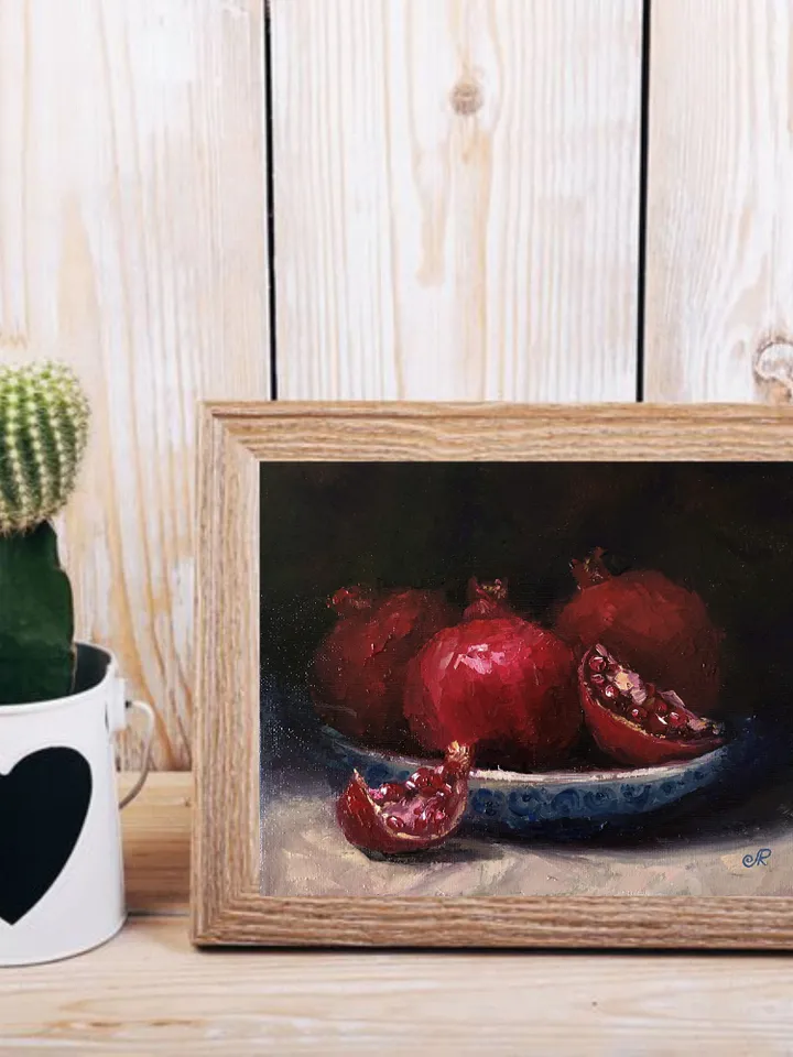 Fruits Painting Kitchen Still Life Original Oil Painting Pomegranate Art