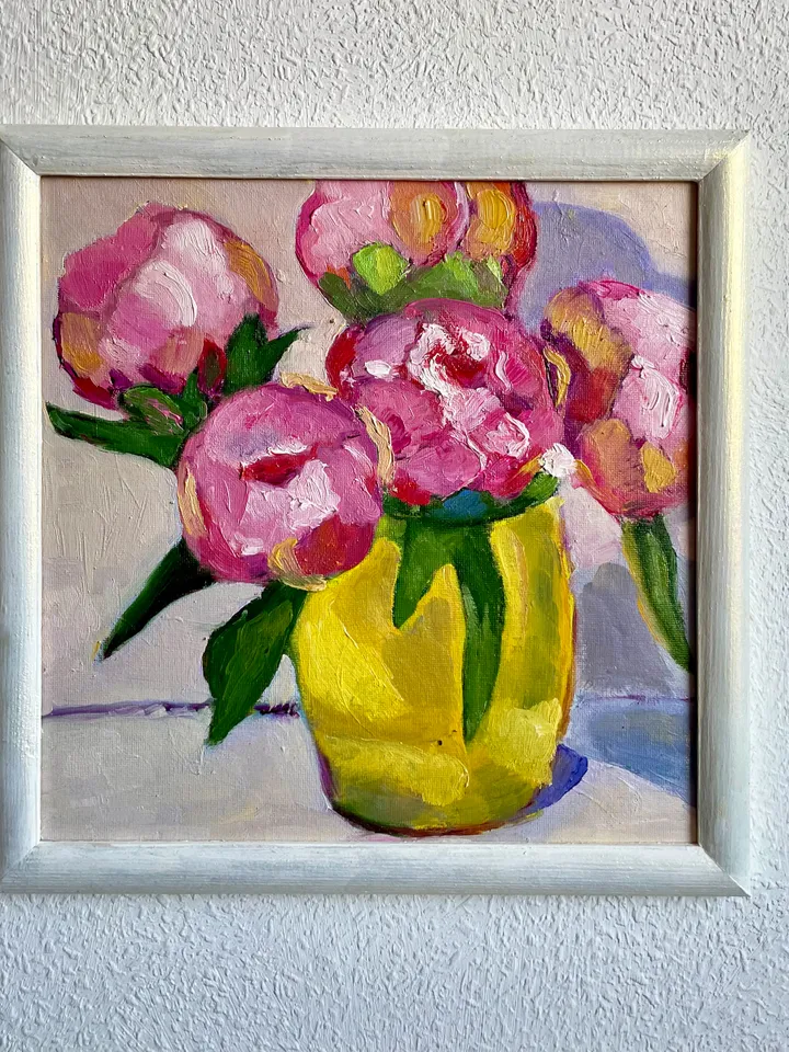 Peony painting, Original oil Painting on canvas, Flower Wall Art, Framed floral art