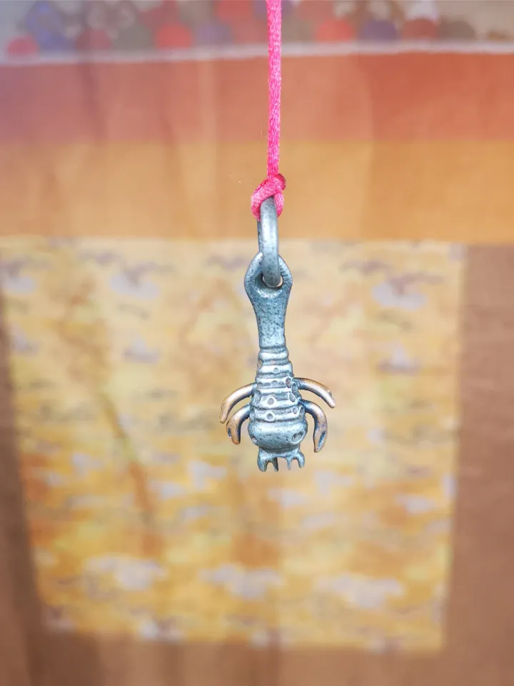 Gandhanra Antique Tibetan Thokcha Amulet Pendant,Scorpion Guru of Padmasambhava, Buddhist Scorpion Totem, Made of Thunder Iron,1.26"