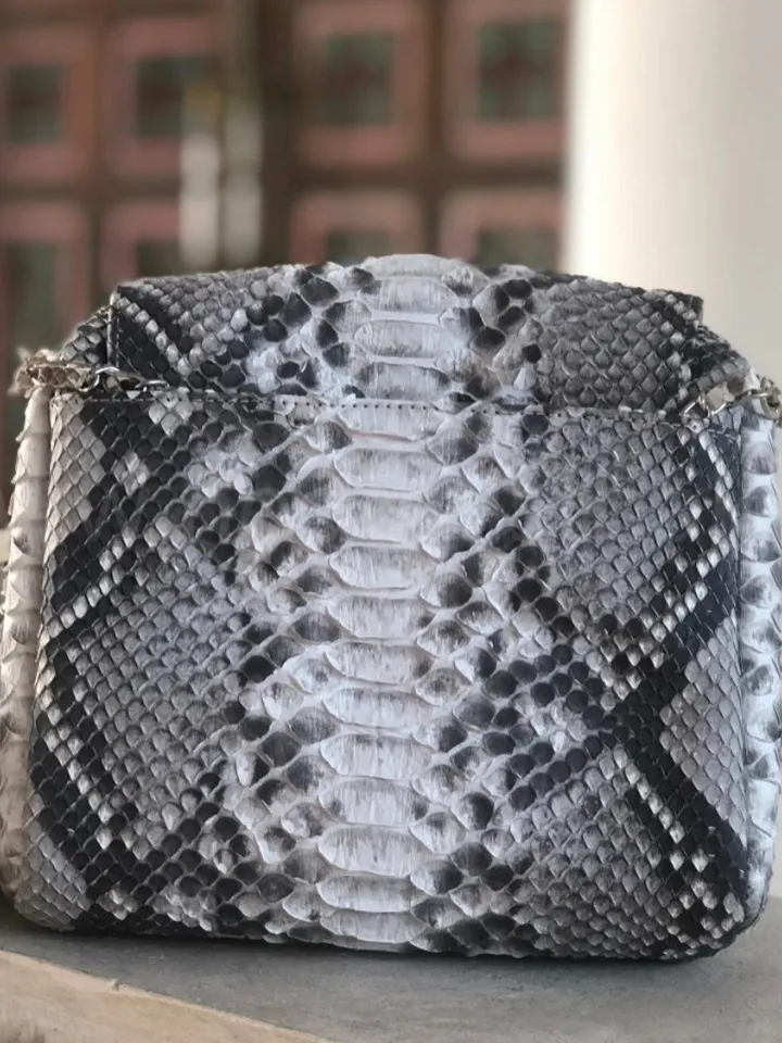 Genuine Python Skin Crossbody Bag Chain Tassel Snakeprint Bag Leather Woman Gray Free Shipping Handmade Summer Clutch Snake Skin Elegant Bag