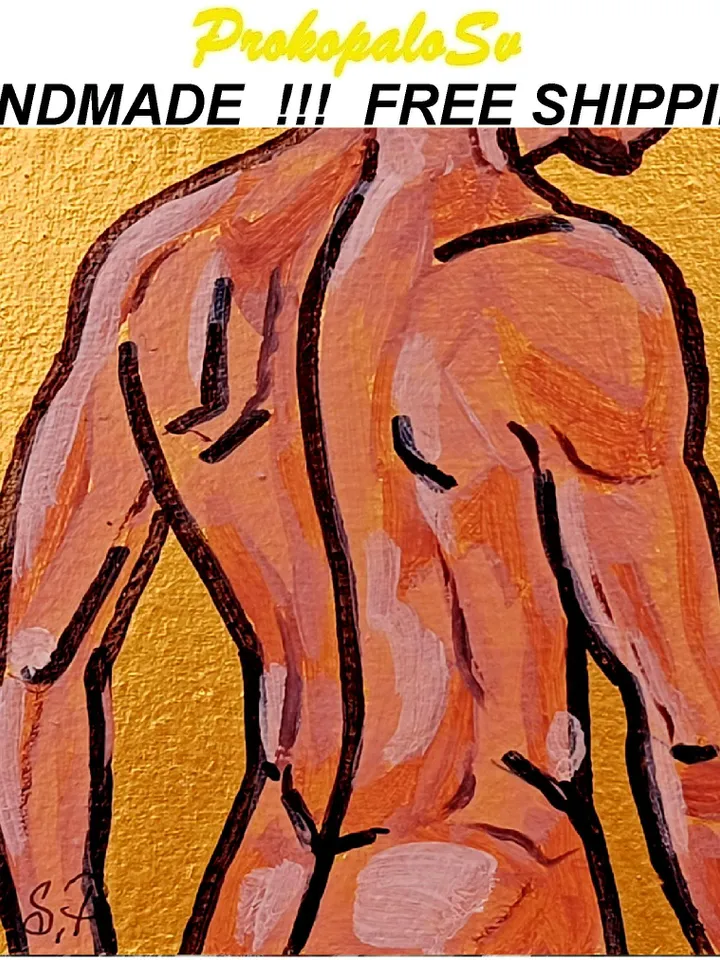 Gay Body Painting Male Original Art Men Abstract Wall Art Gay Wall Decor Gifts Personalized Mini painting framed 4x4 in Handmade Gift